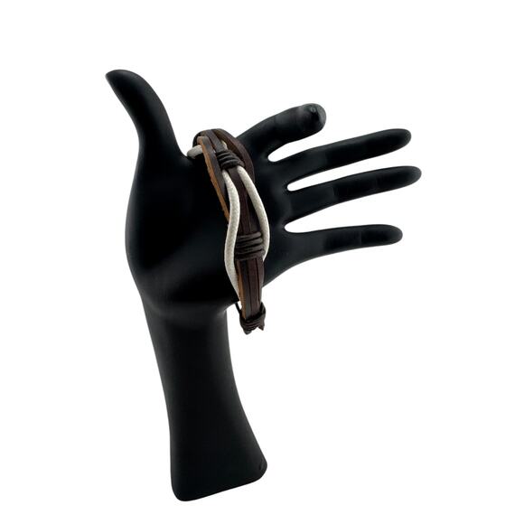 Ashen Earth Cuff: Handmade Dark Brown & White Leather Rebellion for Outcasts - Picture 3 of 3
